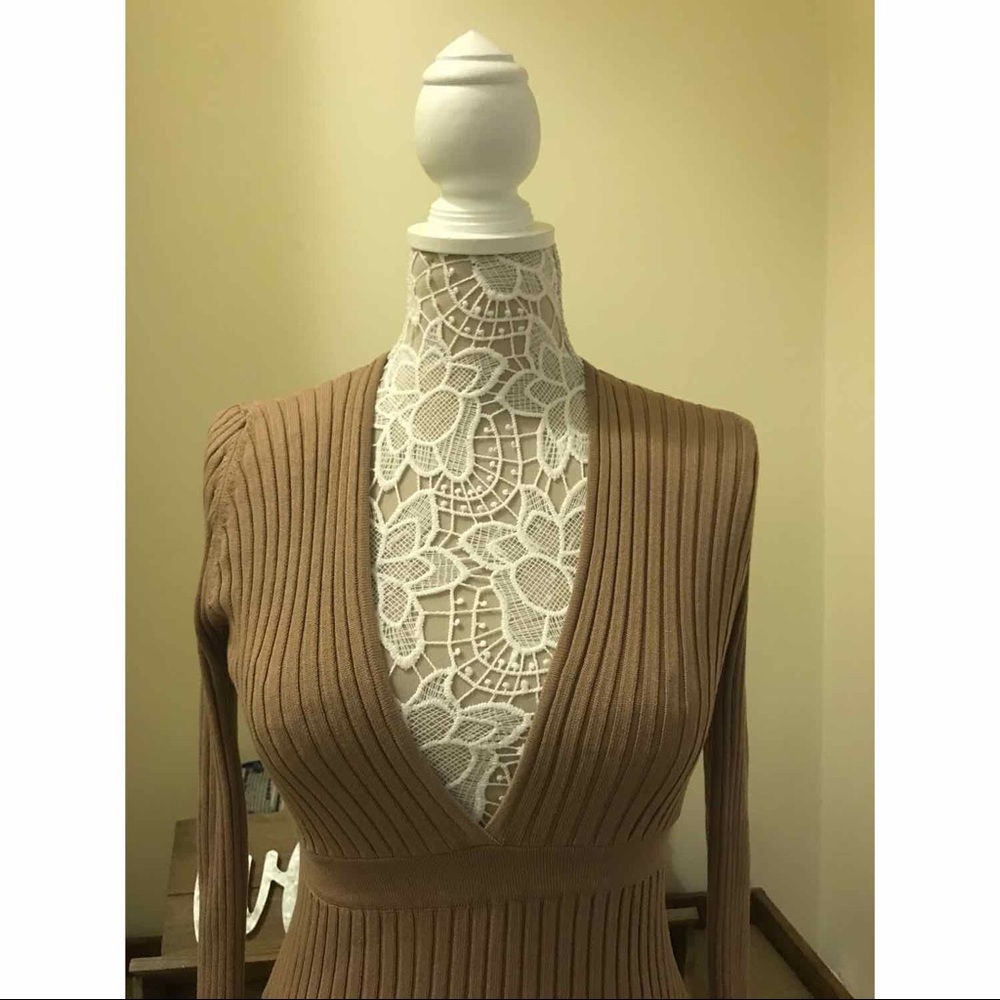 NWT Naked Wardrobe Nude Deep V Midi Sweater Dress